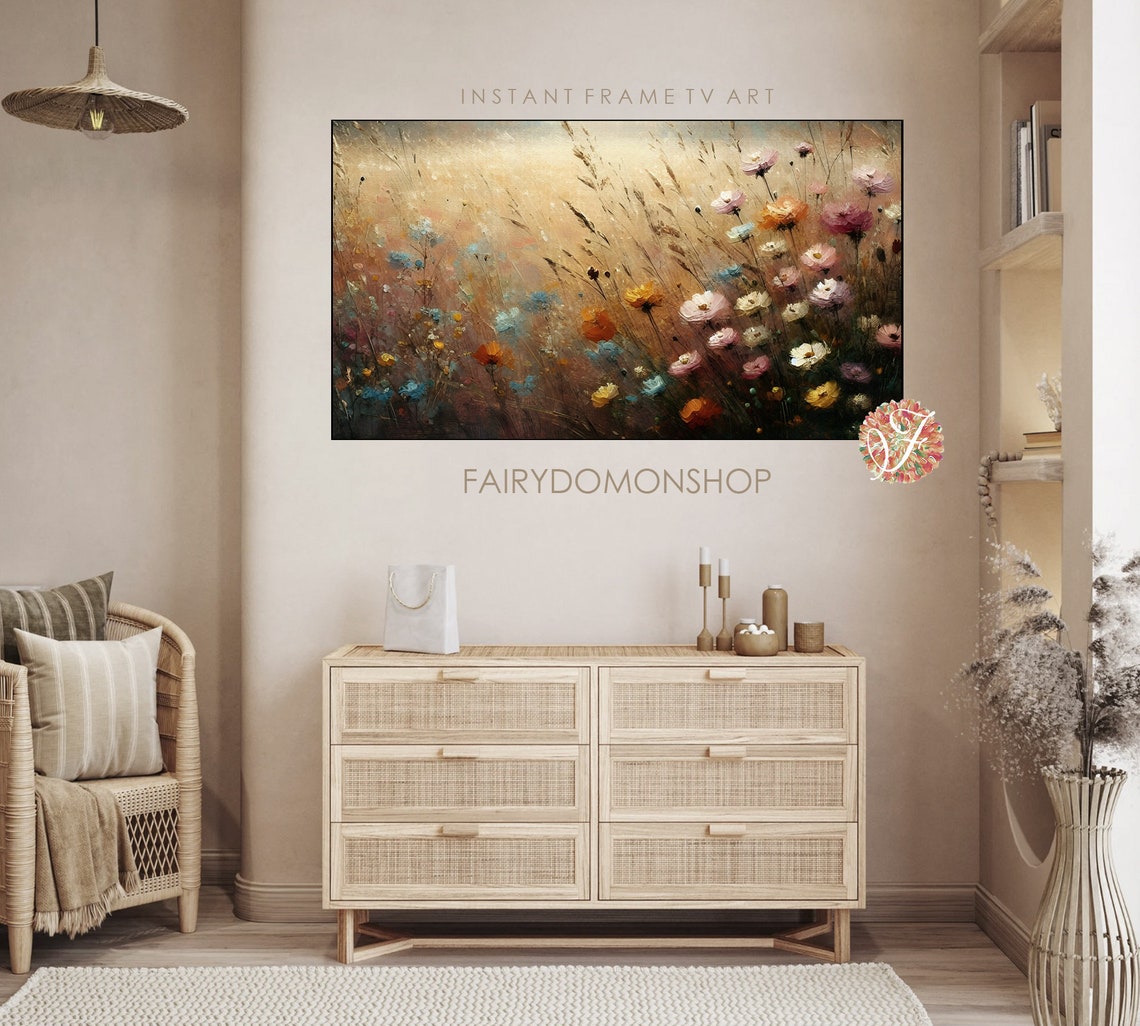 Vintage Style Wildflower Meadow Golden Hour Painterly Floral Poster - Image 3