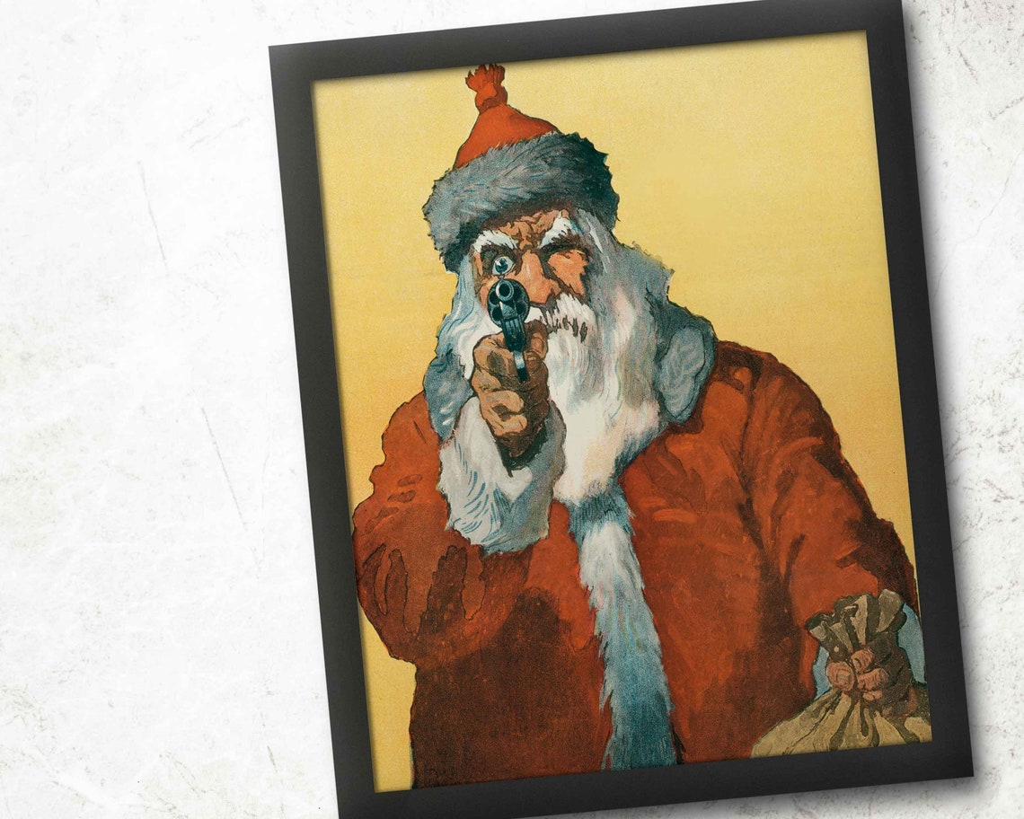 Bad Santa Vintage Horror Style Gun Pointing Christmas Poster - Image 4