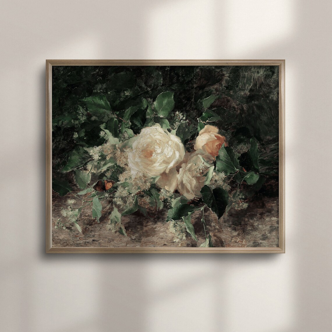 Antique White Rose Bouquet Moody Floral Still Life Painting Poster