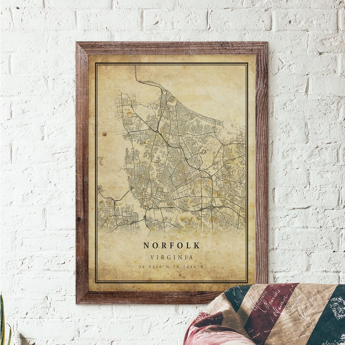 Norfolk Vintage Map Poster, Rustic Virginia Art Print - Image 3