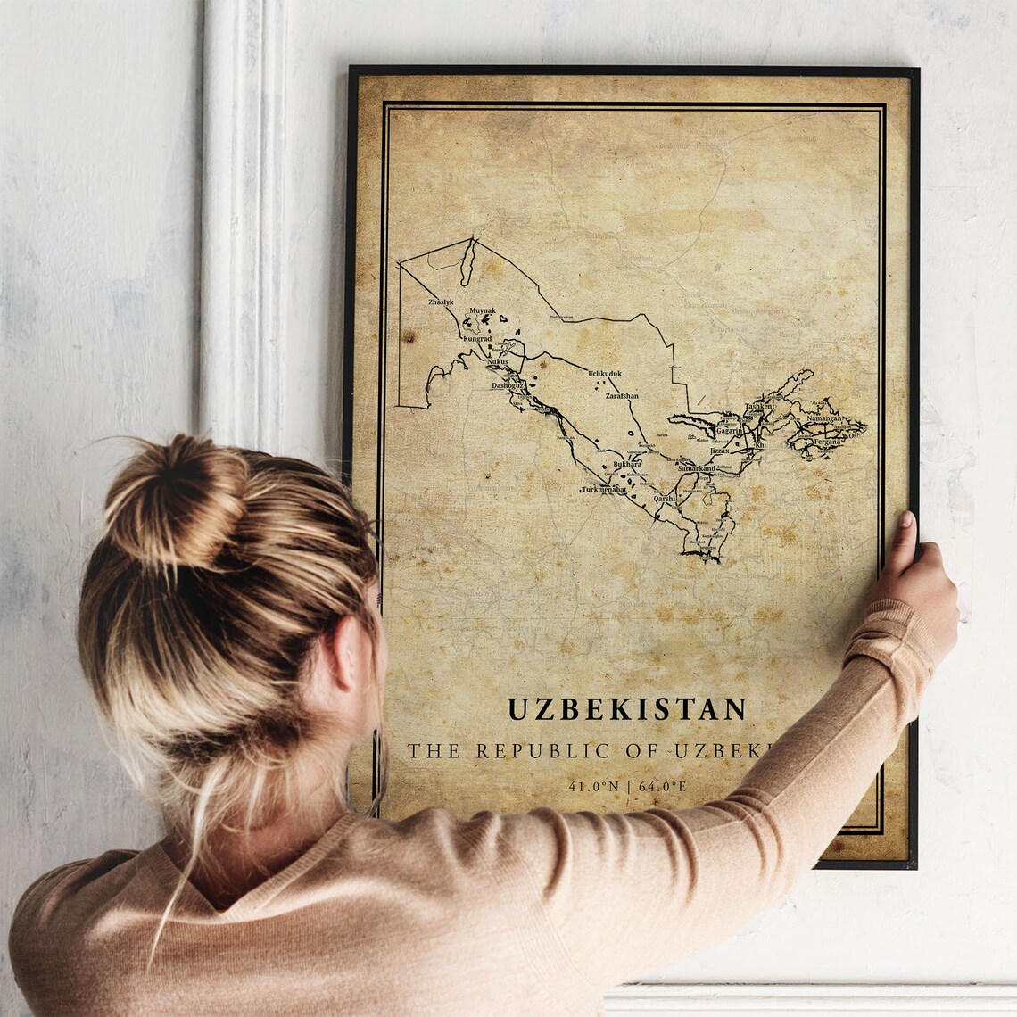 Uzbekistan Vintage Map Poster, Country Decor Art Print - Image 2