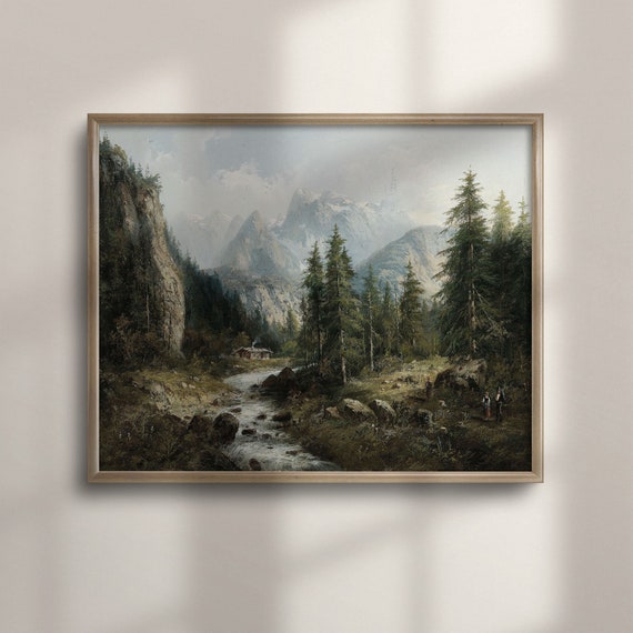 Antique Nature Landscape Oil Painting Rustic Lodge Wall Art Unique Wilderness Decor Scenic Wall Hanging C16 243