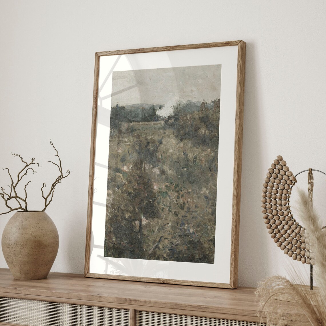 Tonal Impressionist Field Landscape Muted Grey Green Art Poster - Image 4