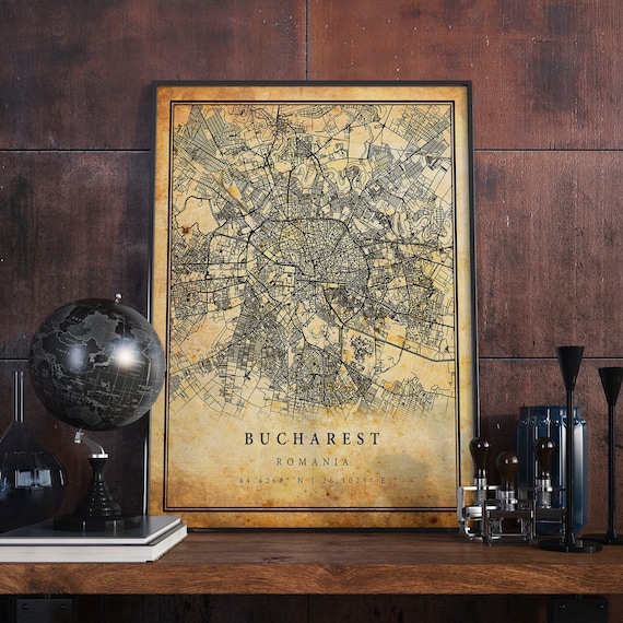 Bucharest Vintage Map Poster, Antique Rustic Travel Print