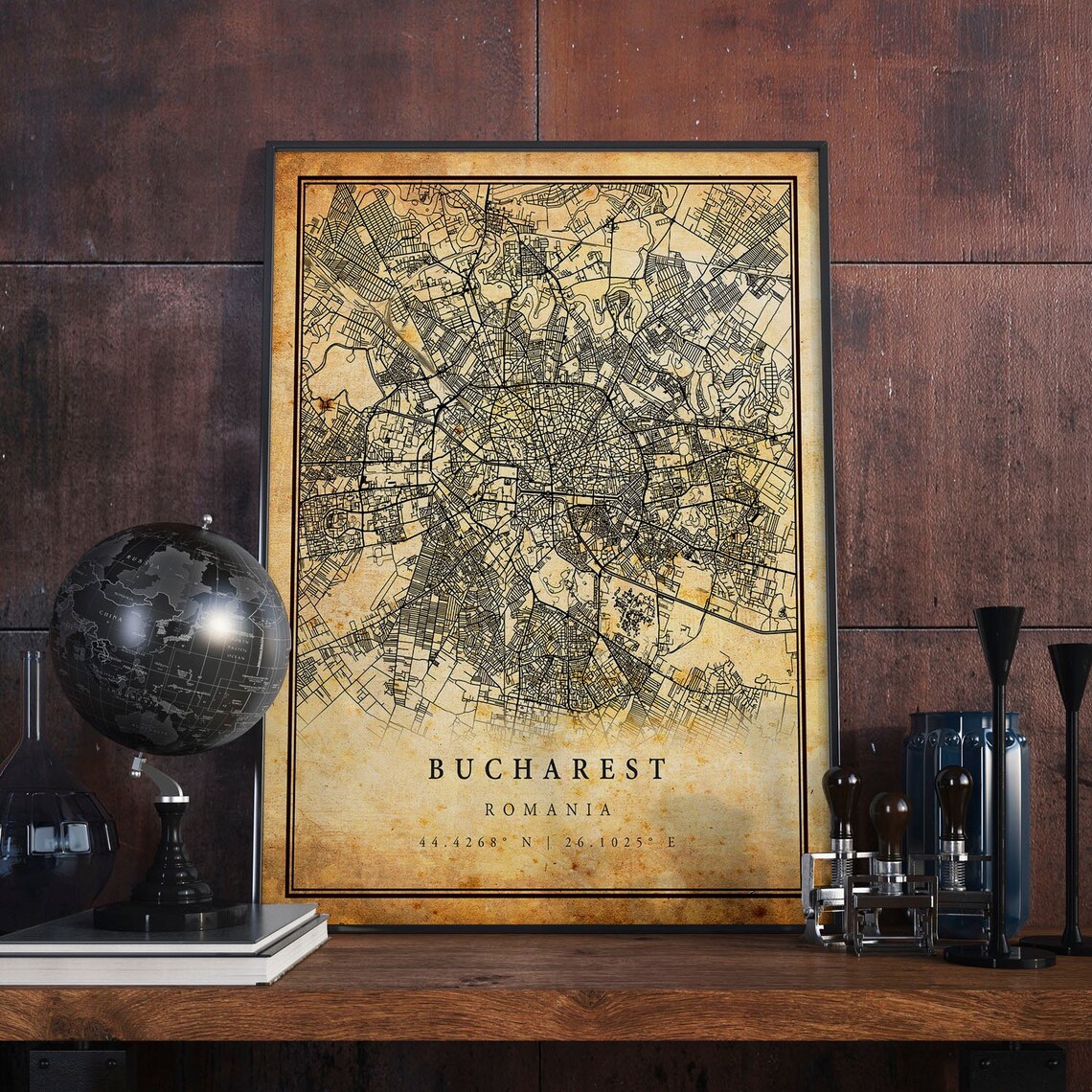 Bucharest Vintage Map Poster, Antique Rustic Travel Print