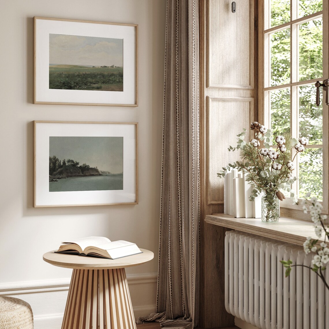 Calm Coastal Inlet with Wooded Cliffs Vintage Seascape Painting Poster - Image 3