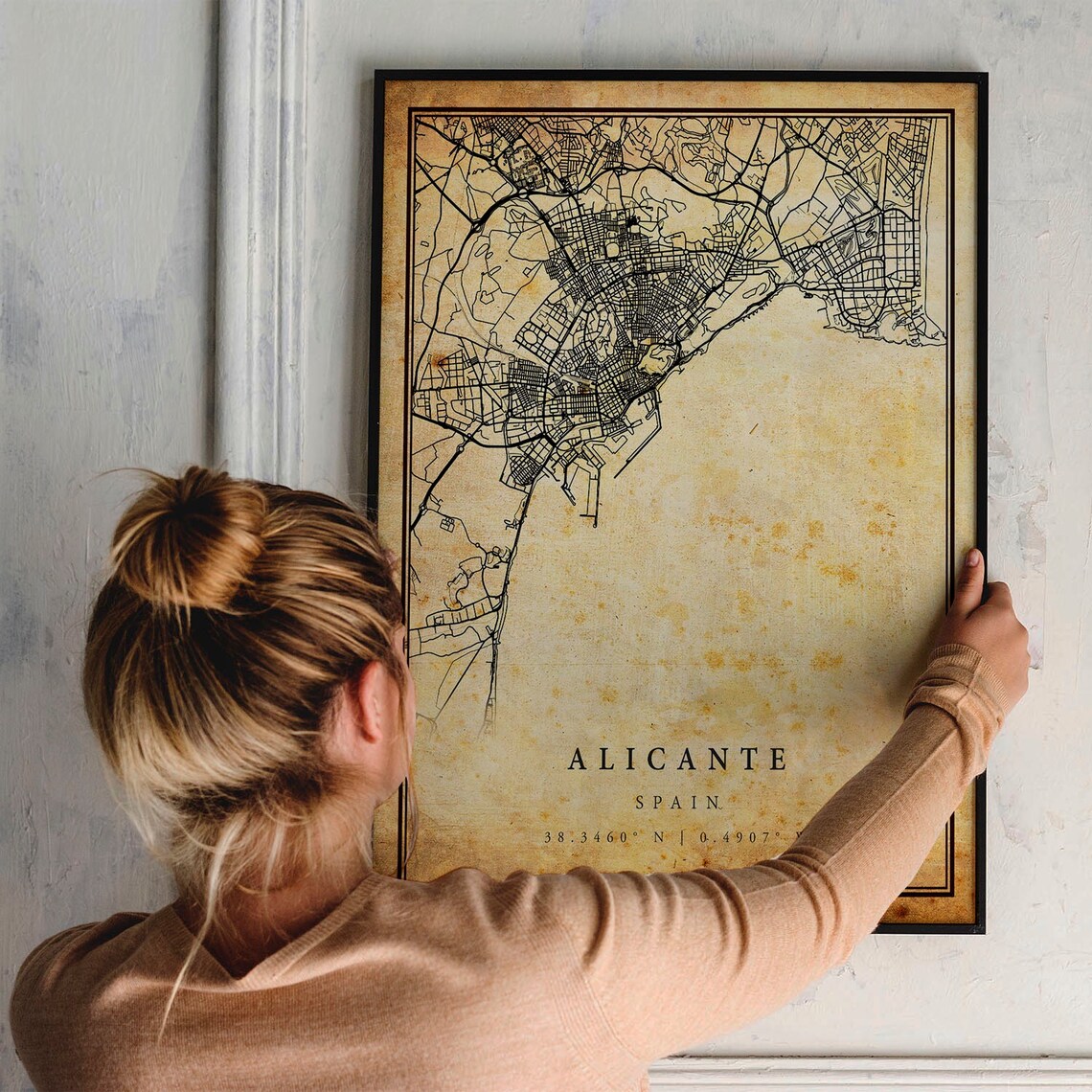 Alicante Vintage Map Poster, Antique Rustic Spain - Image 2