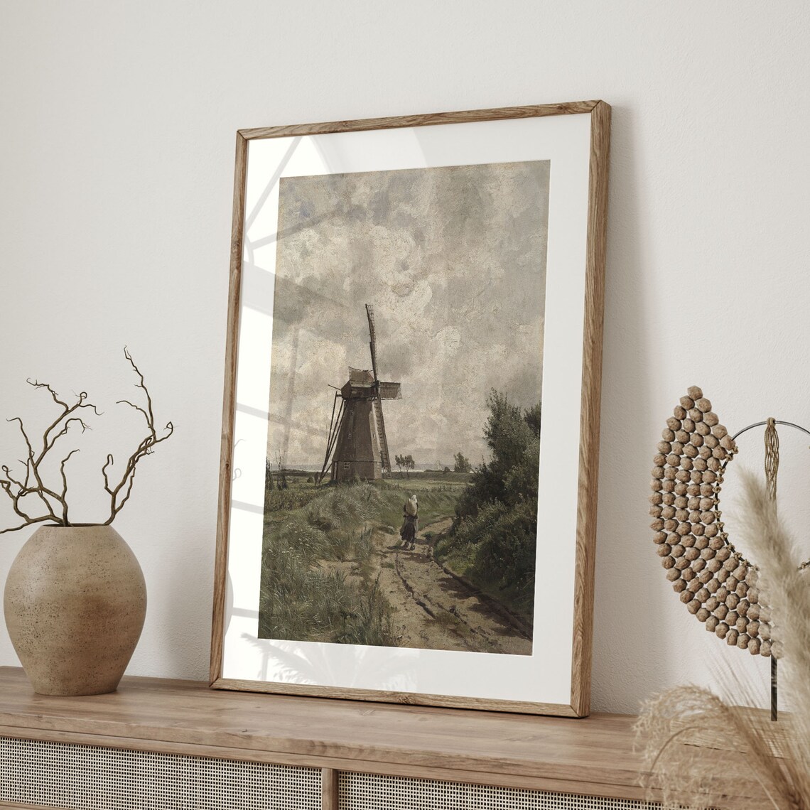 Vintage Windmill Country Landscape Cloudy Sky Antique Farm Art Poster - Image 4