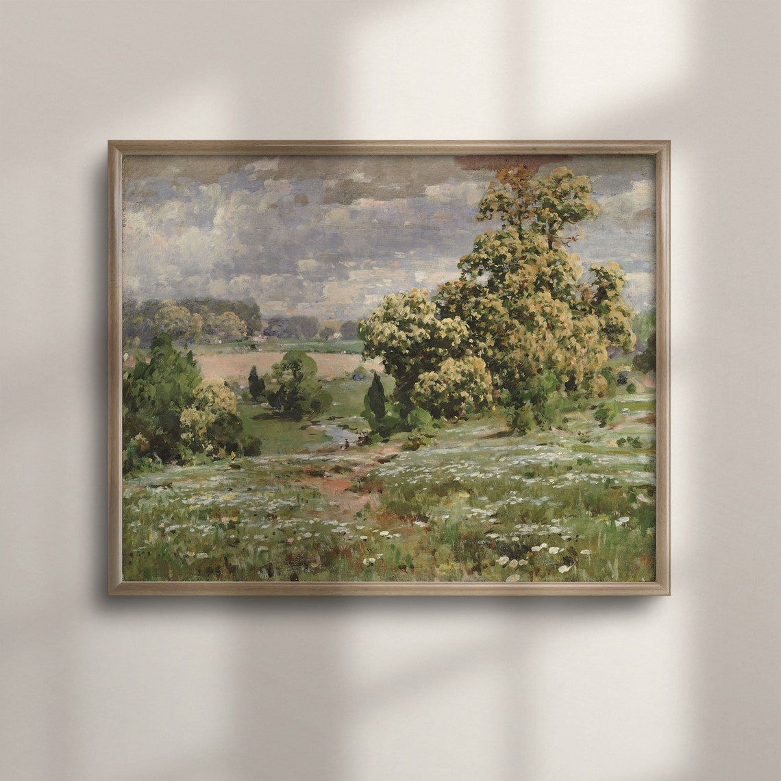 Sunlit Wildflower Meadow With Grand Tree And Open Valley View Print