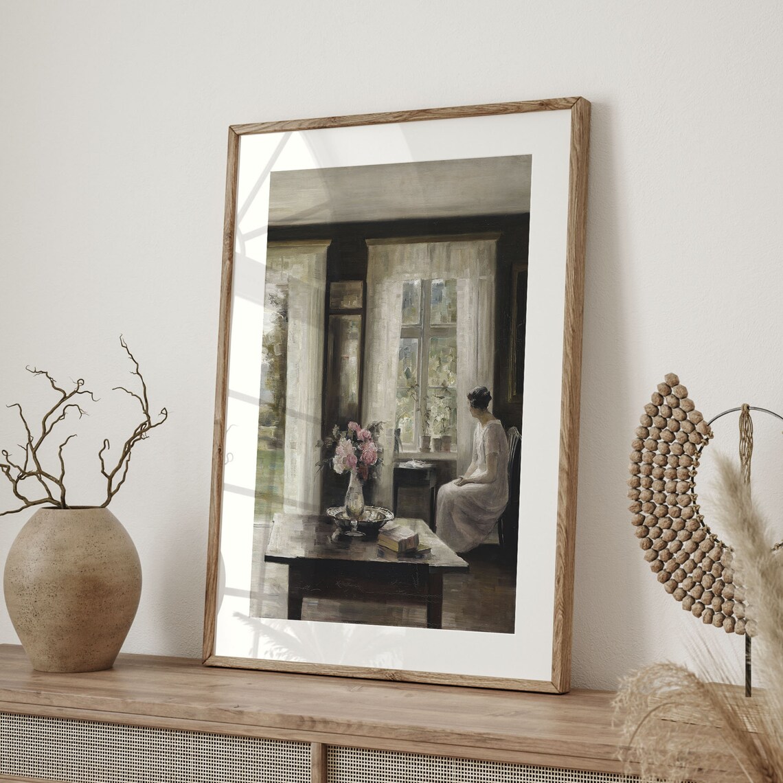 Woman By Window Vintage Interior Quiet Domestic Scene Antique Poster - Image 4