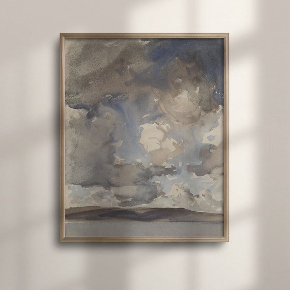 Vintage Horizon Watercolor Landscape Neutral Tonal Painting Rustic Farmhouse Wall Decor Minimalist Brown Wall Art C16 745