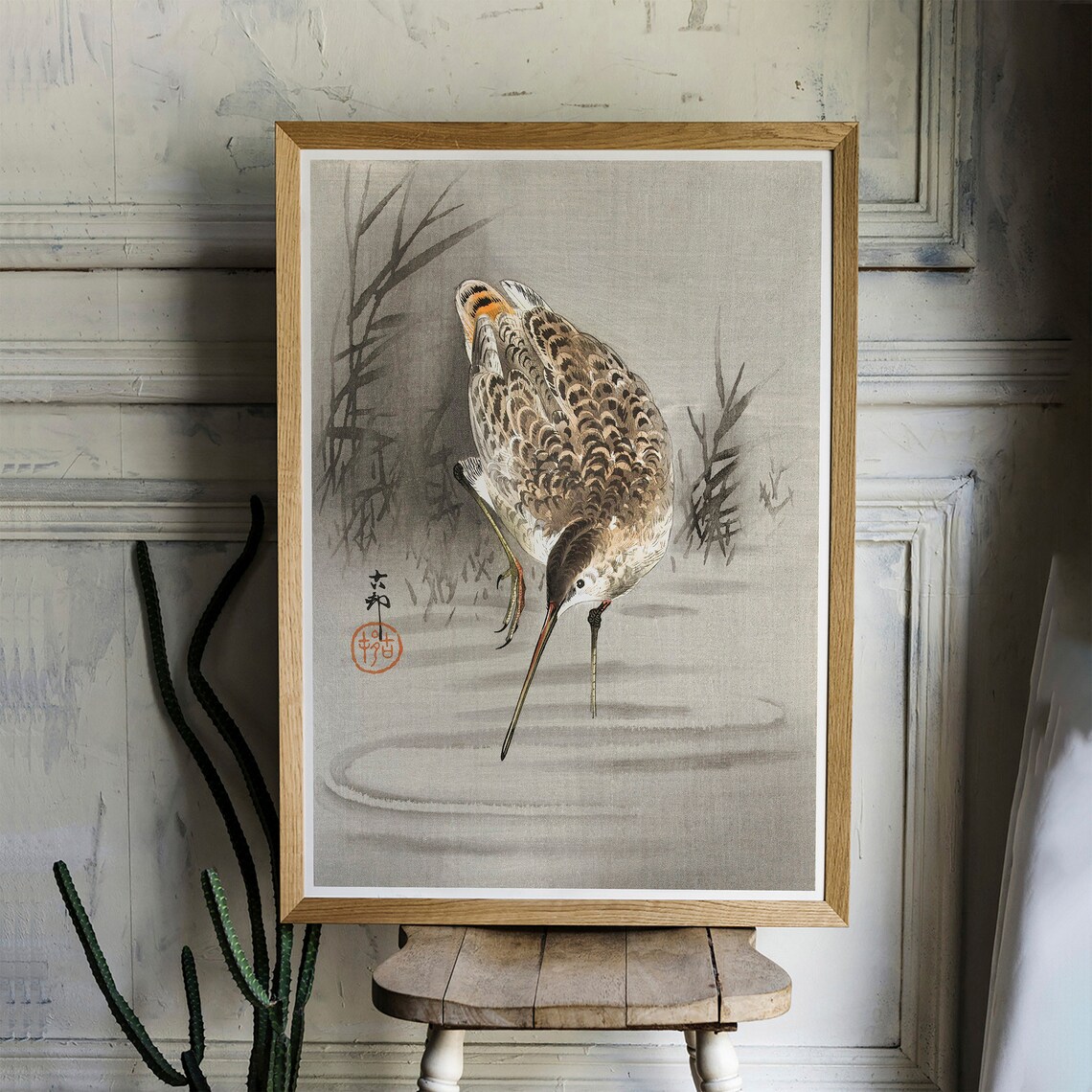 Vintage Sandpiper Wading Japanese Woodblock Shorebird Art Poster - Image 2