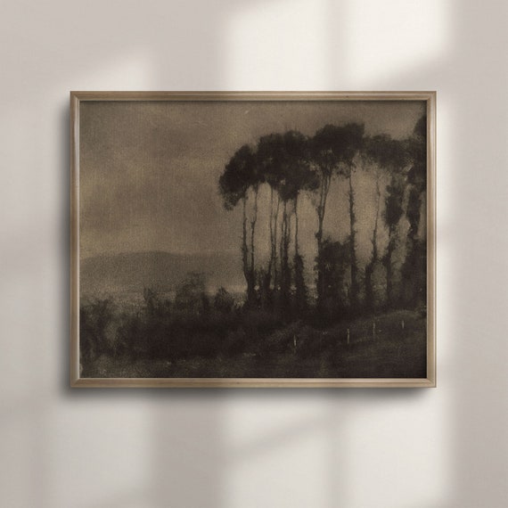 Rustic Forest Painting Moody Farmhouse Wall Decor Vintage Landscape Art Dark Academia Nature Decor Antique Country Art C16 256