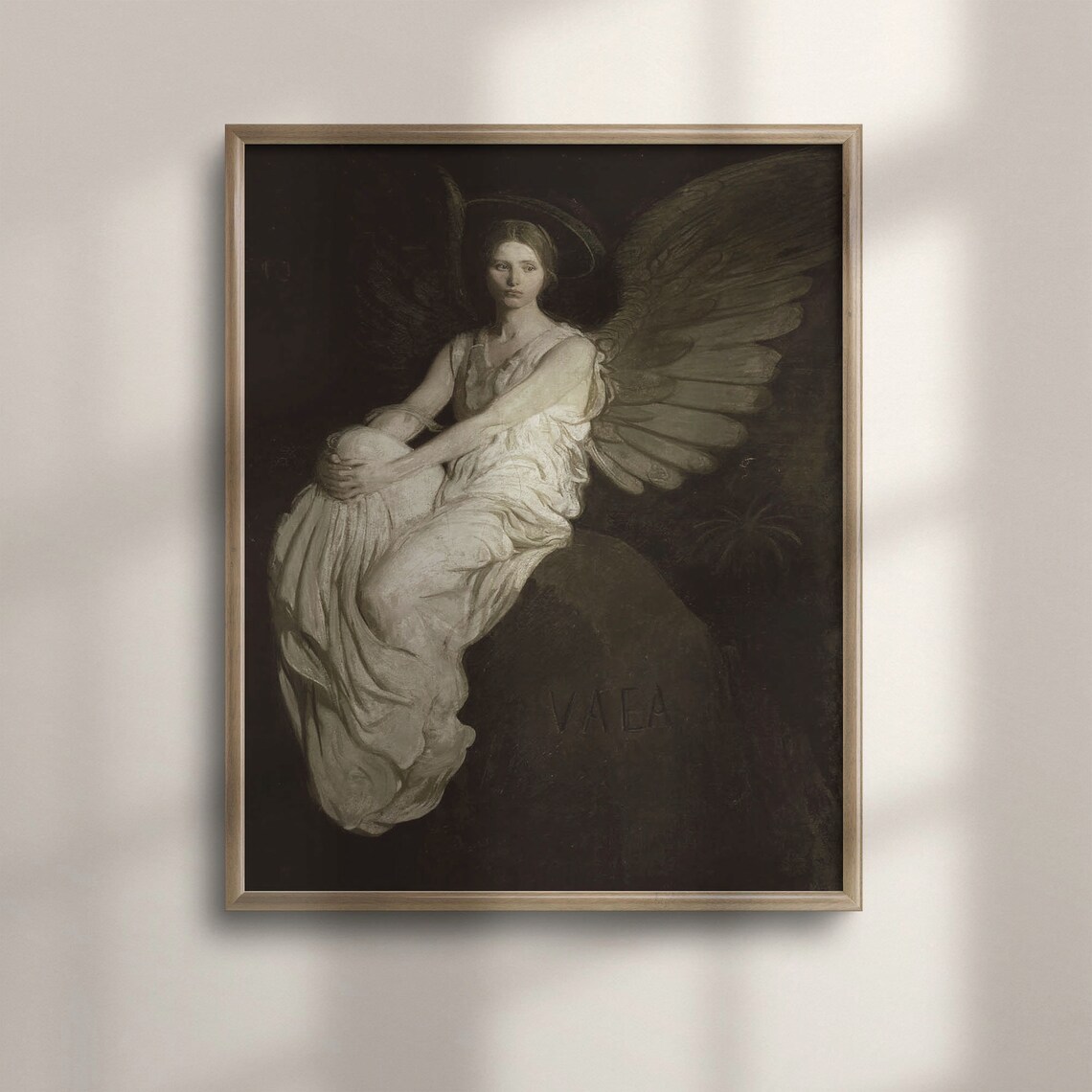 Vale Angel Dark Vintage Religious Painting Seated Angel Poster