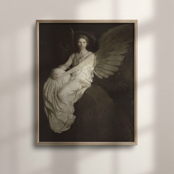 Vale Angel Dark Vintage Religious Painting Seated Angel Poster