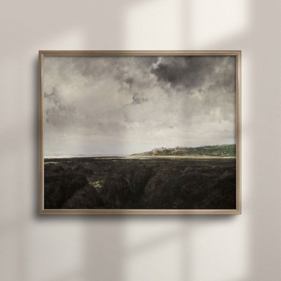 Moody Landscape Painting Vintage Fine Art Prints Above Bed Decor Dramatic Sky Wall Art Antique Poster C16 675