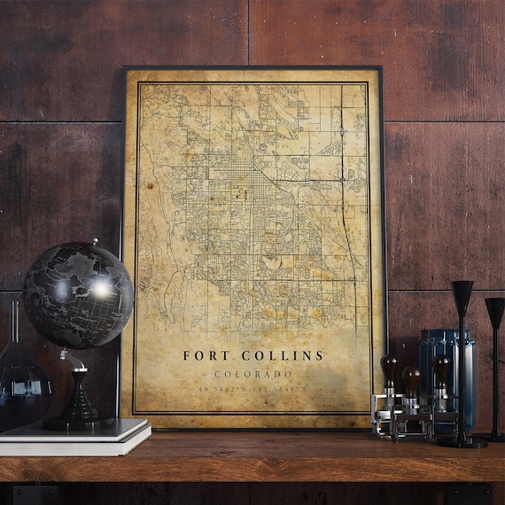 Fort Collins Vintage Map Poster, Rustic Colorado Decor