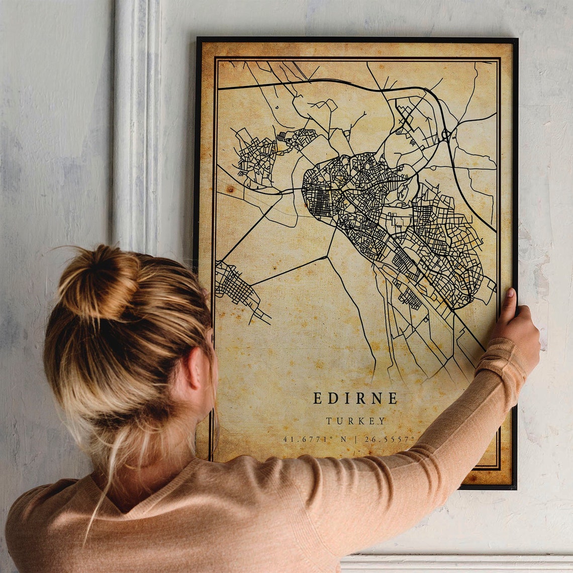 Edirne Turkey Vintage City Street Map Coordinates Antique Poster - Image 2