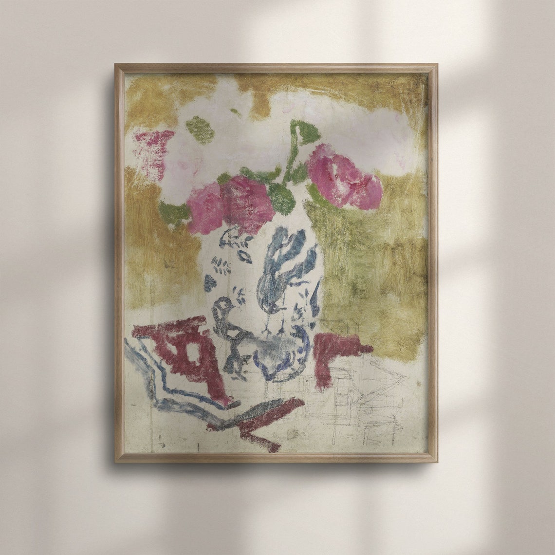 Pink Blossoms Blue White Porcelain Vase Impressionist Poster