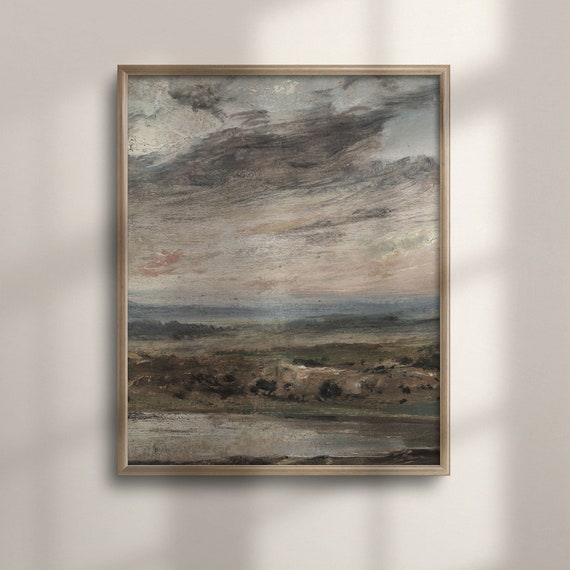 Moody Countryside Landscape Vintage Oil Painting Farmhouse Wall Decor Kitchen Art Cow And Wooded Pasture C16 1432
