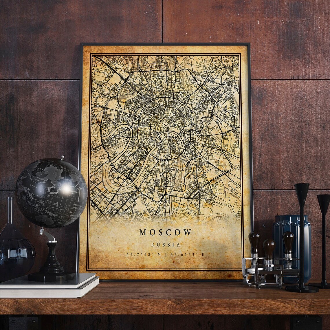 Moscow Vintage Map Poster, Rustic City Artwork Print