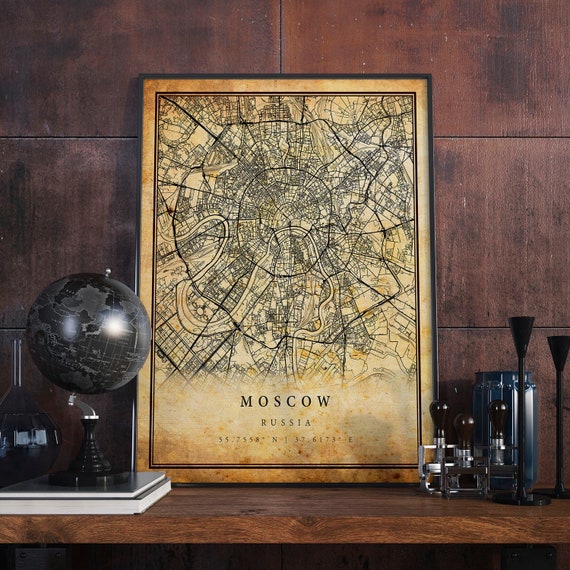 Moscow Vintage Map Poster, Rustic City Artwork Print