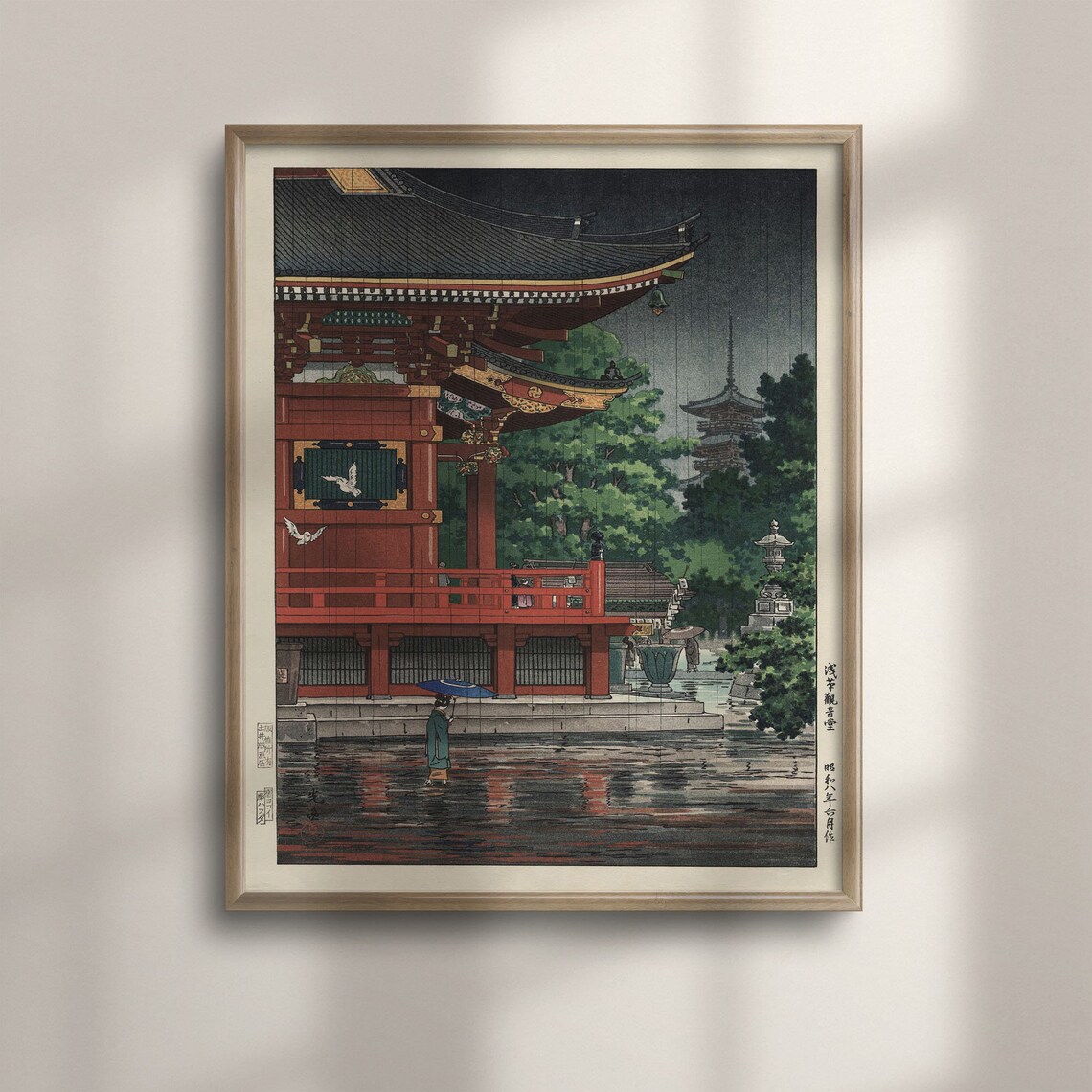 Tsuchiya Koitsu Rain at Asakusa Kannon Temple Night Shower Poster