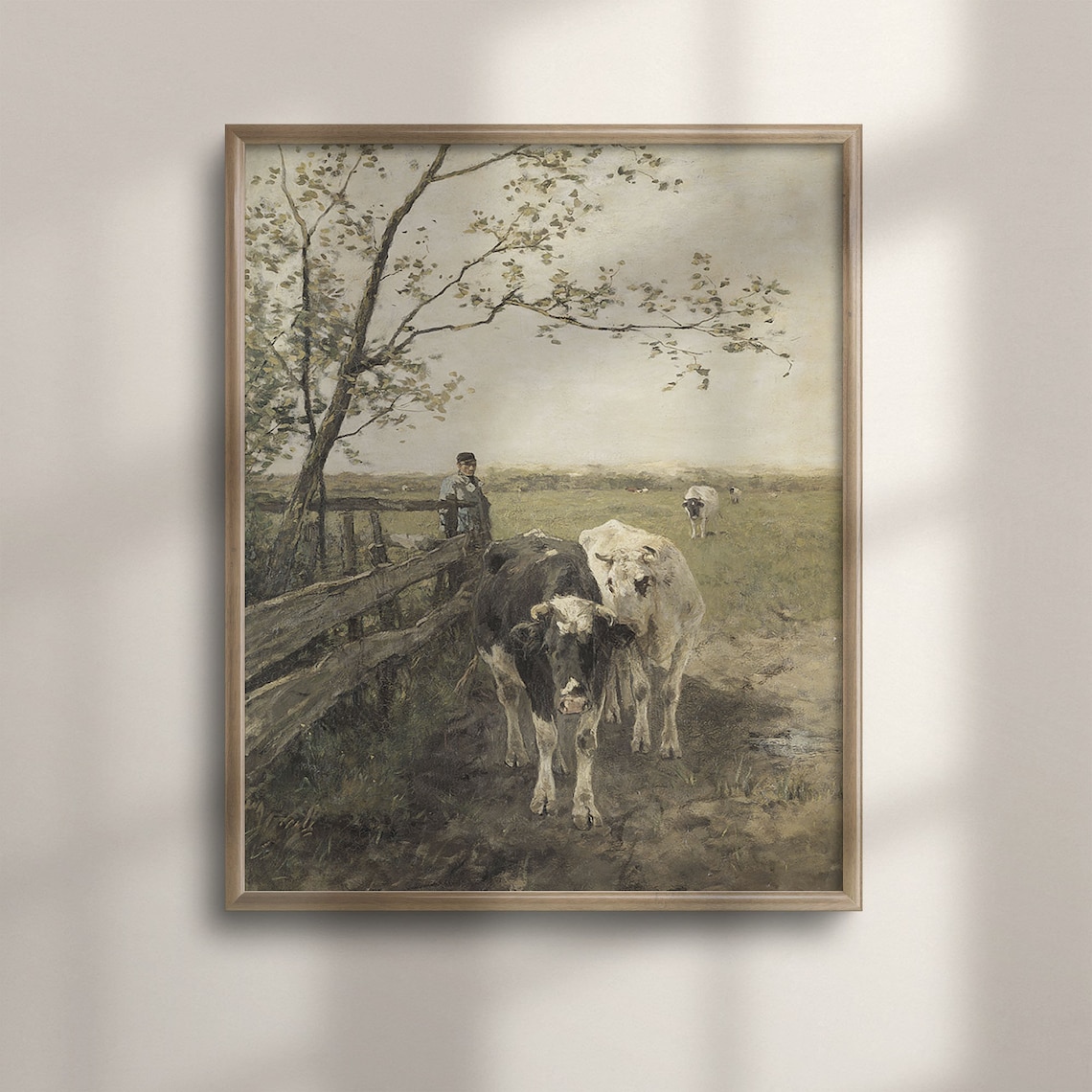 Vintage Cow Pasture Soft Oil Painting Farmhouse Landscape Poster