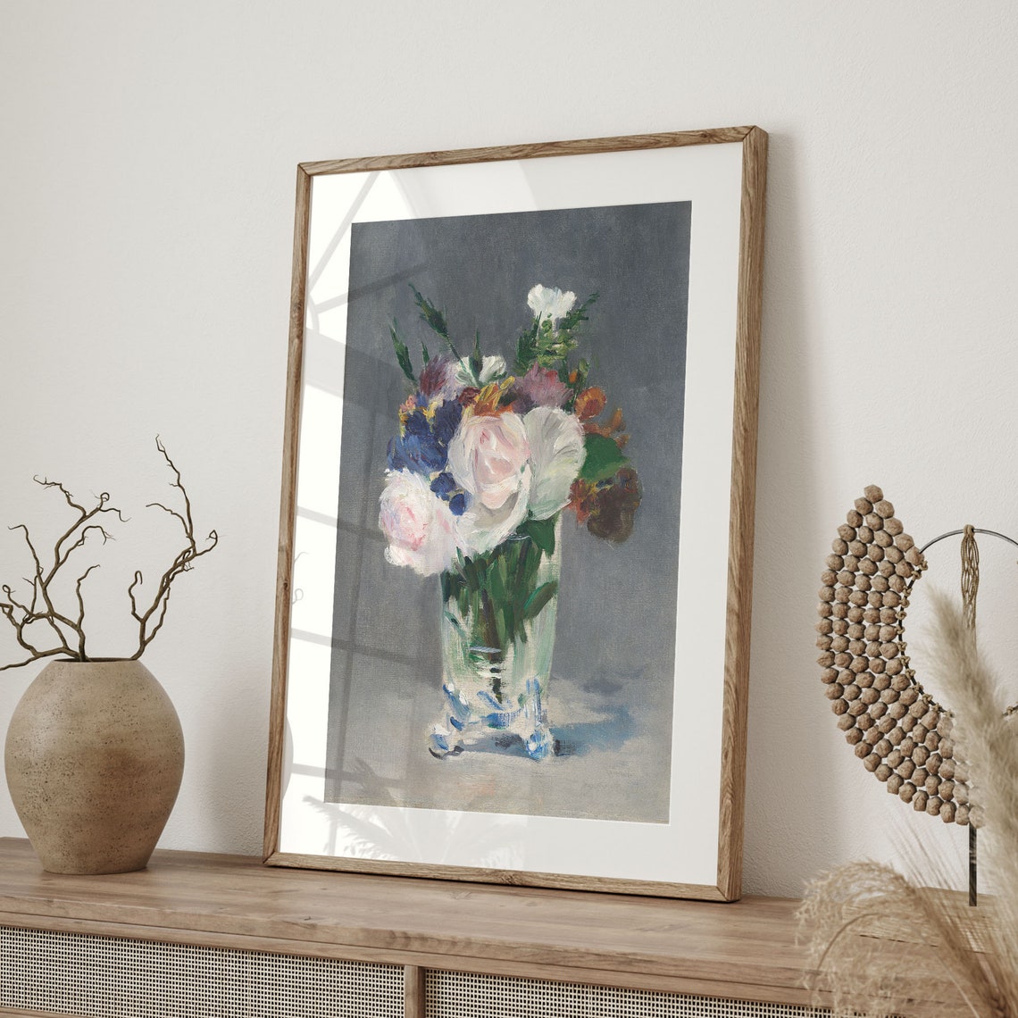 Antique Floral Wall Art Vintage Still Life Painting Muted Flower Print Farmhouse Decor Pink Flowers Cow Painting C16 1370 - Image 4