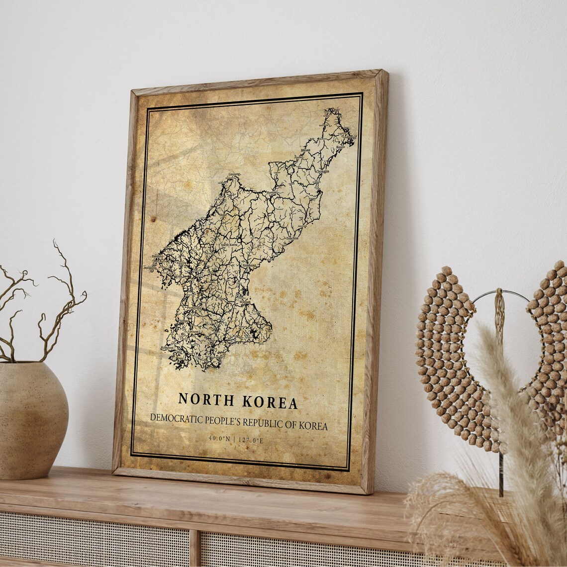 North Korea Street Map Vintage Country Road Map Aged Paper Art Poster - Image 4
