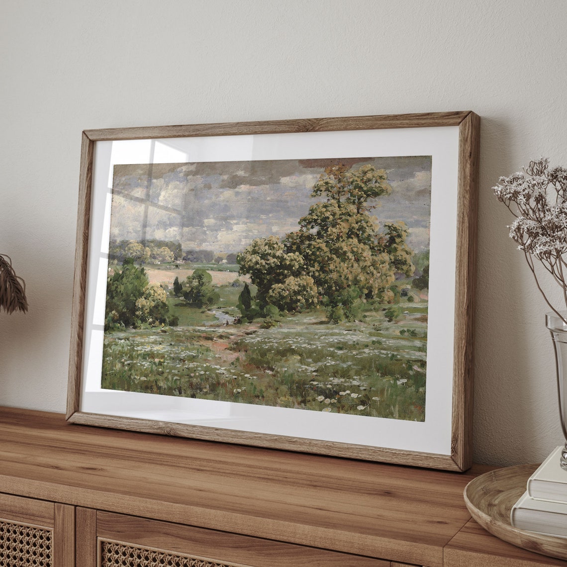 Sunlit Wildflower Meadow With Grand Tree And Open Valley View Print - Image 4