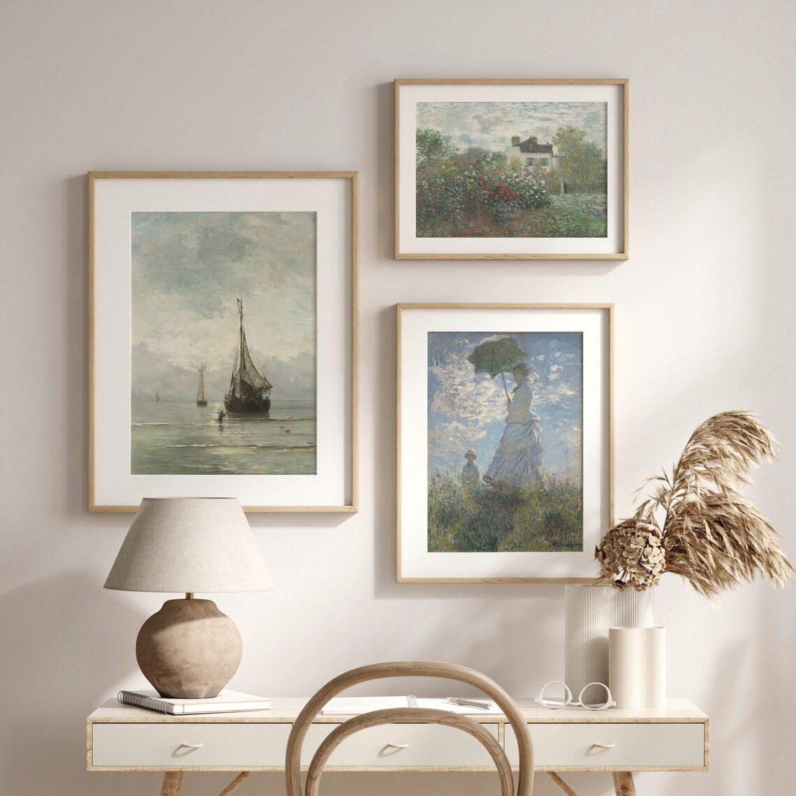 Vintage Coastal Seascape Misty Fishing Boats Calm Water Landscape Poster - Image 2