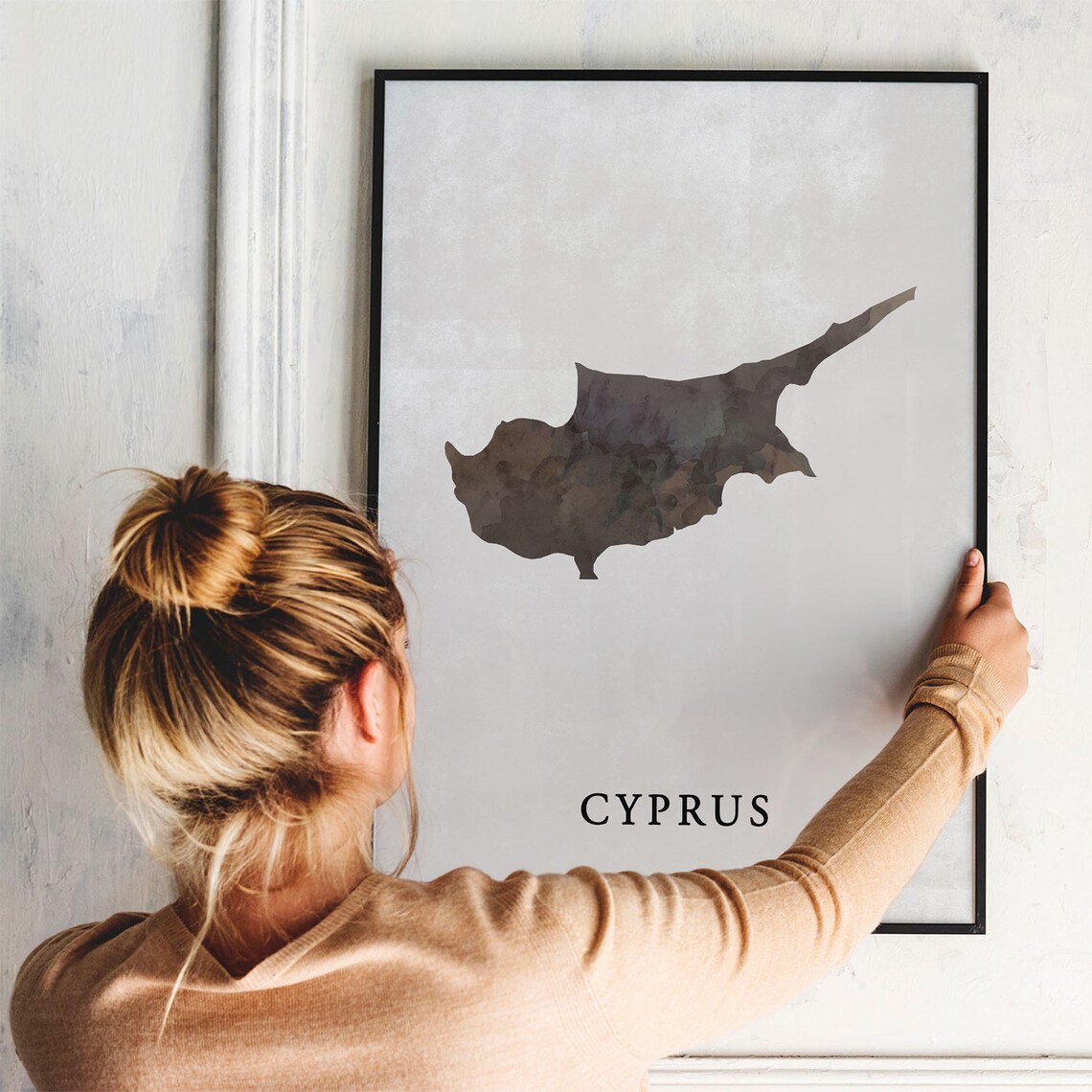 Cyprus Watercolor Island Map Minimalist Modern Neutral Decor Poster - Image 3