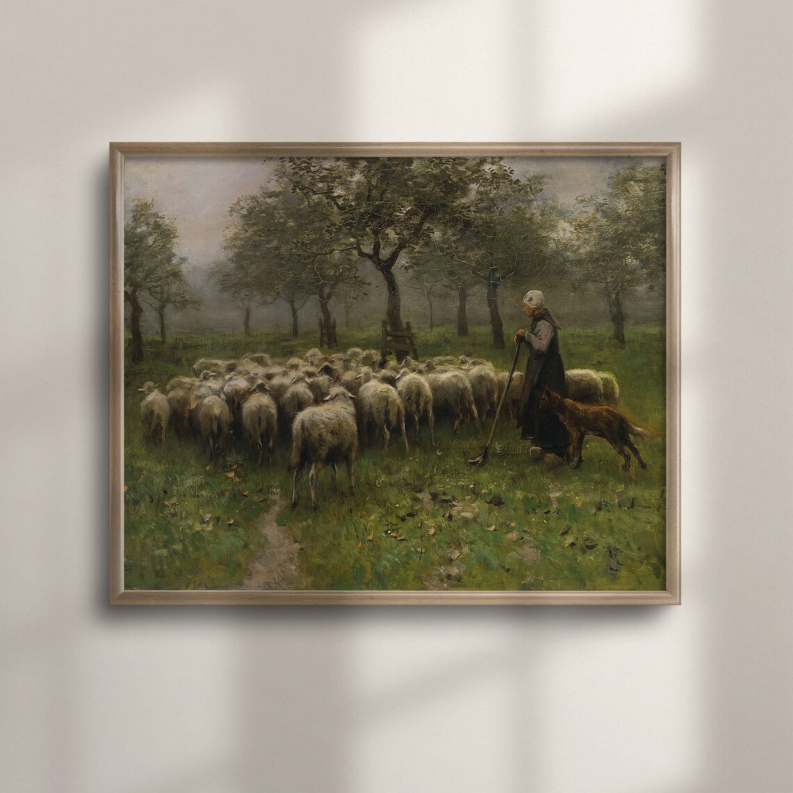 Vintage Sheep Landscape Art Print, Farmhouse Decor