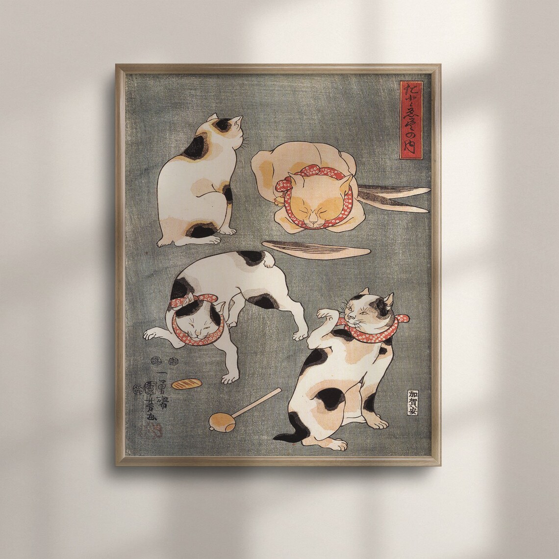 Utagawa Kuniyoshi Four Playing Cats Vintage Japanese Ukiyo-e Art Poster