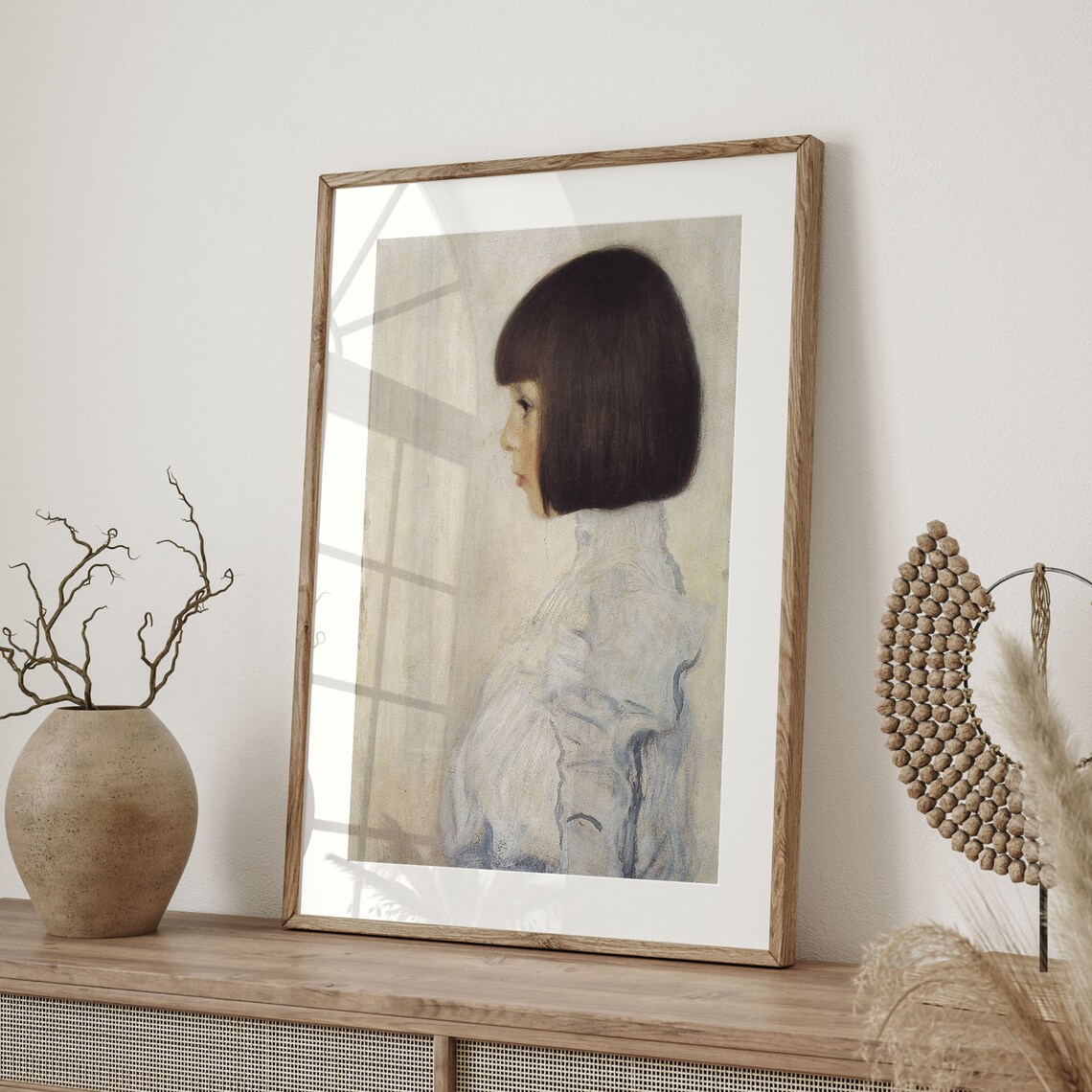 Vintage Girl Profile Portrait Antique Soft Neutral Figurative Art Poster - Image 4