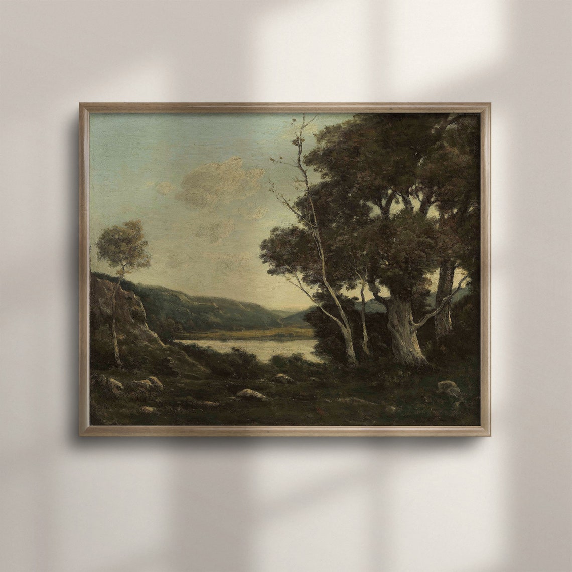 Rustic Country Landscape Dark Trees Framing A Sunlit Lake Valley Print