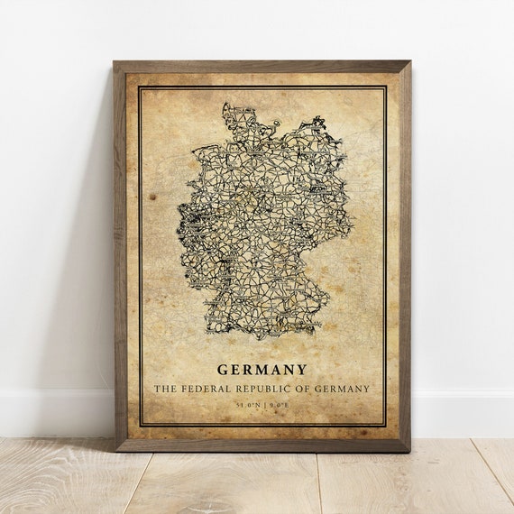 Germany Vintage Map Poster, Country Street Road Map