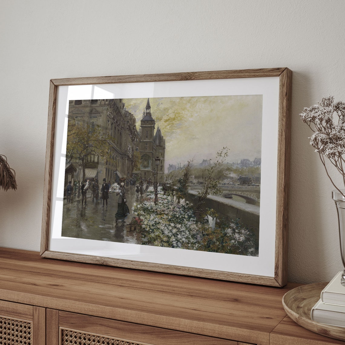 Vintage Paris Cityscape Painting French Country Decor Antique Wall Art City Painting Flower Artwork C16 464 - Image 4