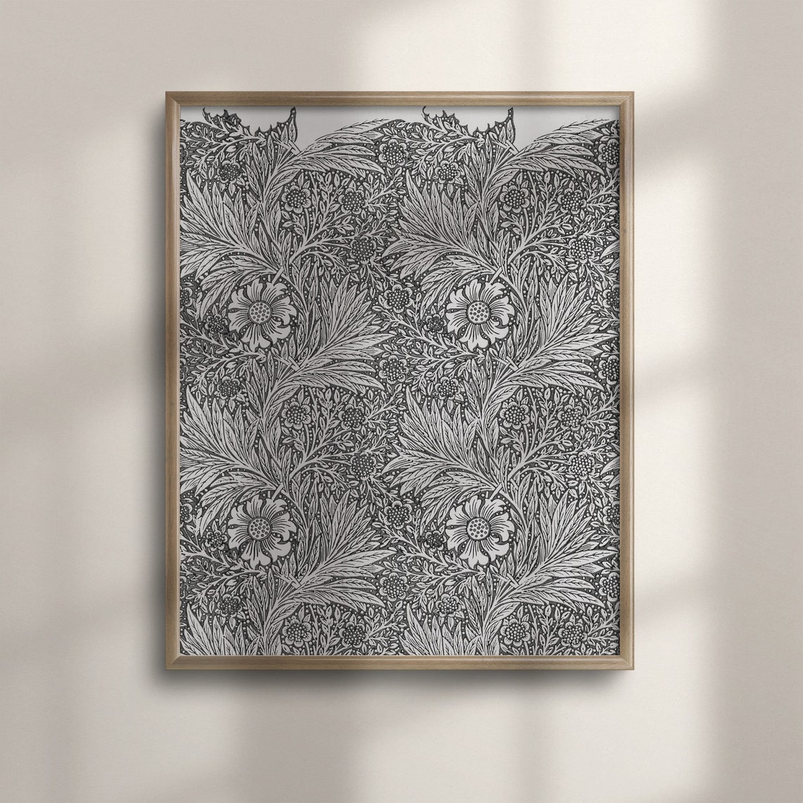 William Morris Style Marigold Botanical Pattern Black and White Poster