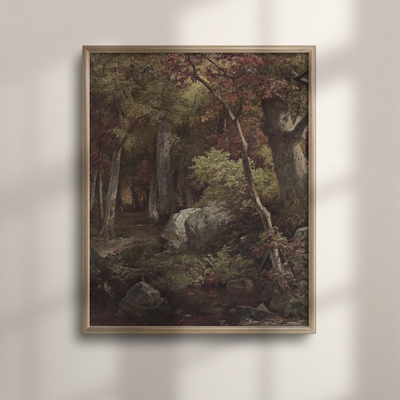 Rustic Autumn Woodland Stream Vintage Fall Forest Art Poster
