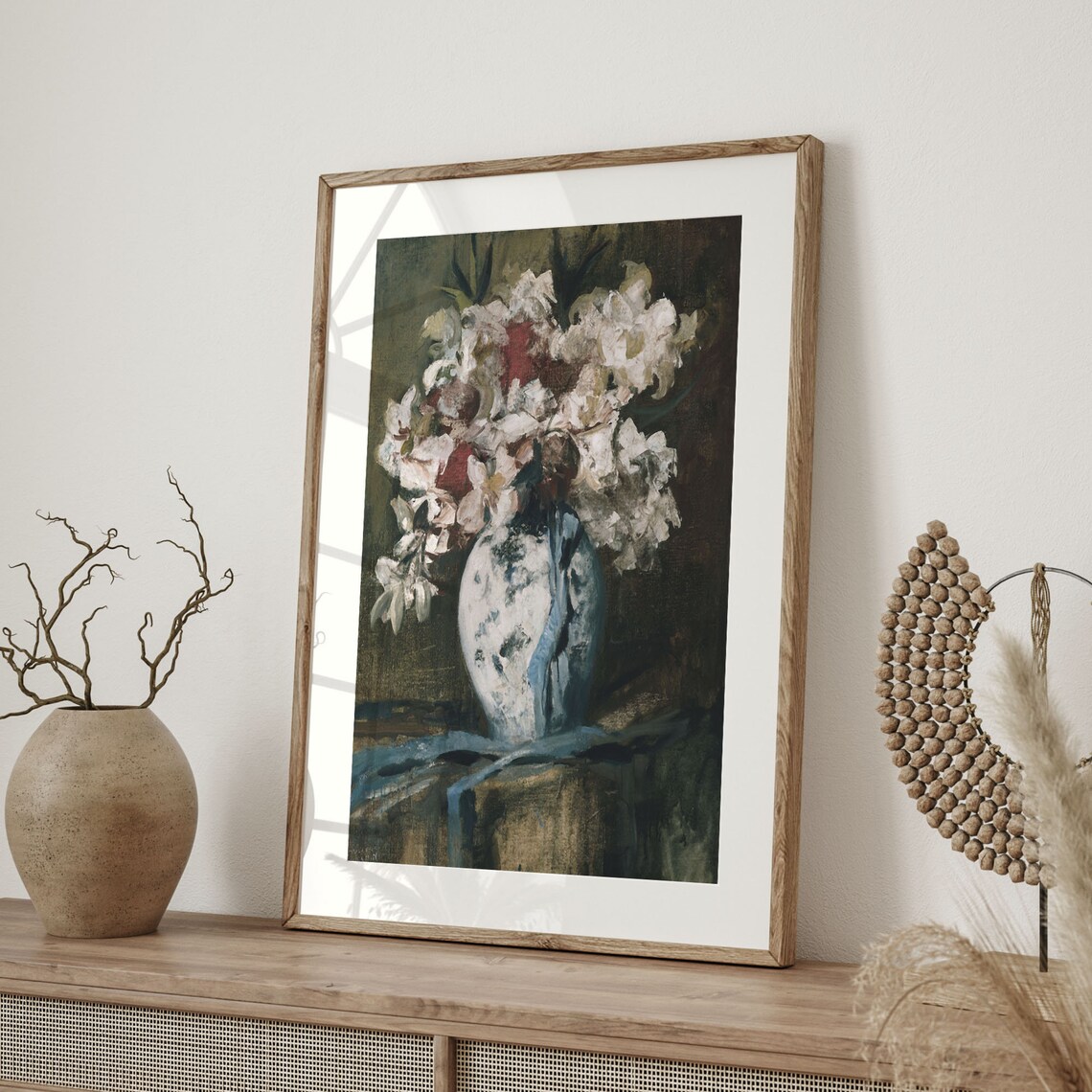 Antique Floral Bouquet Still Life White Vase Vintage Art Poster - Image 4
