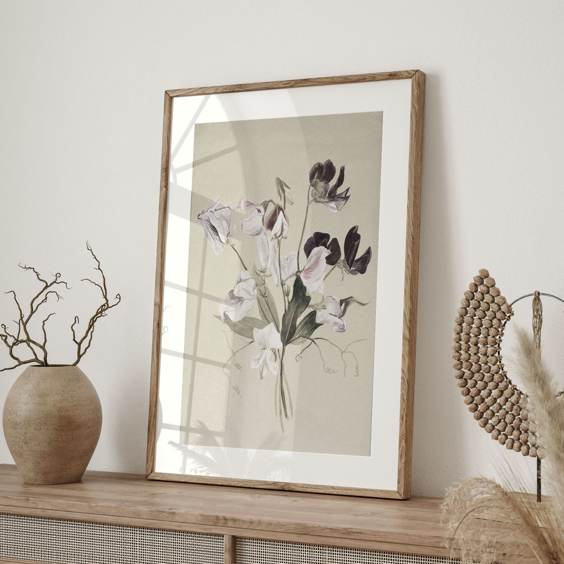 Delicate Sweet Pea Blossoms Watercolor Botanical Study Art Poster - Image 4