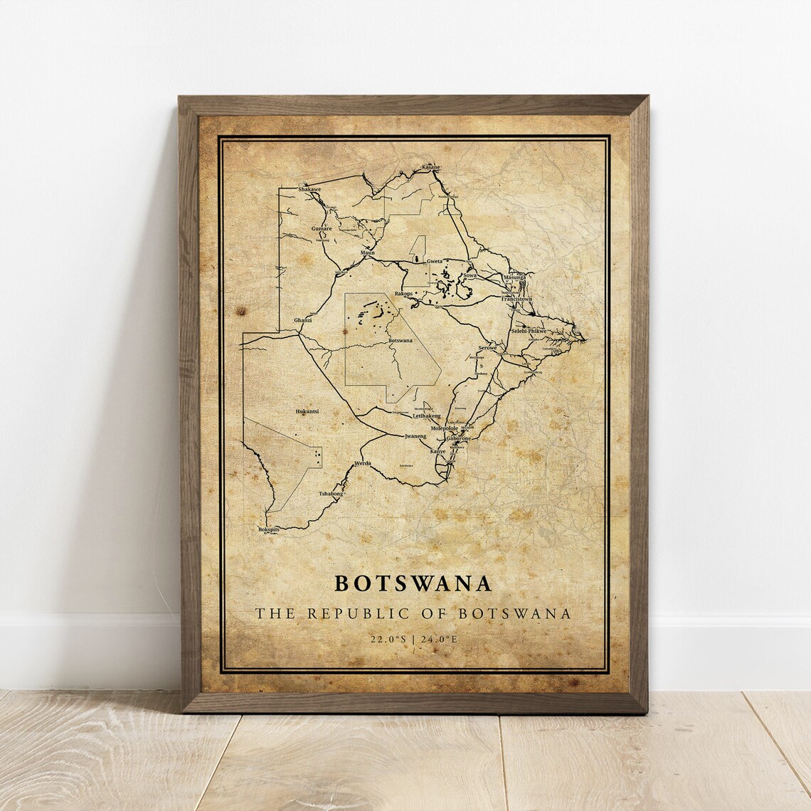 Botswana Vintage Map Poster, Country Decor Art Print