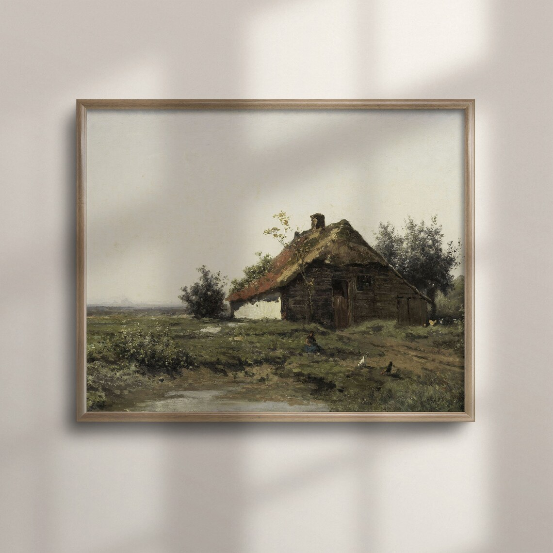 Rustic Farmhouse Landscape Art Print, Vintage Style