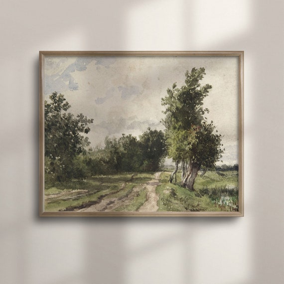 Vintage Country Landscape Oil Painting Print Rustic Farmhouse Wall Decor Antique Art Poster C16 397