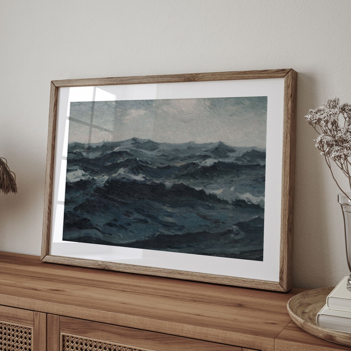 Stormy Dark Ocean Waves Dramatic Deep Teal Seascape Oil Painting Poster - Image 4