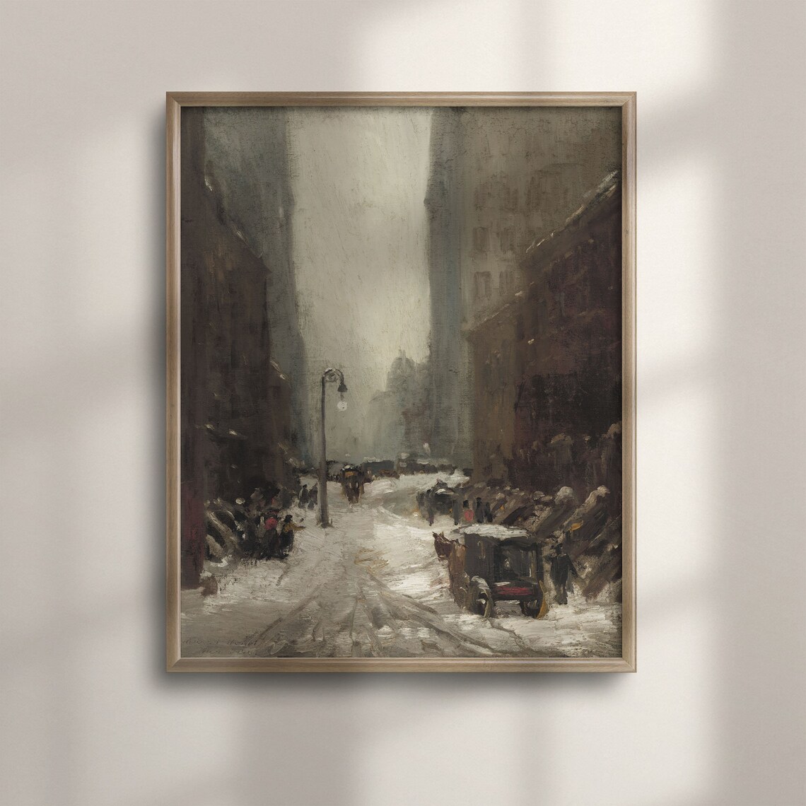 Snowy Paris Street Winter Night Horse Carriage Antique Cityscape Art Poster