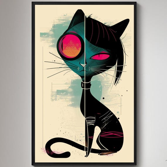 Biker Cat A Rebellious Feline Vibe Poster Illustration Print Wall Art Instant