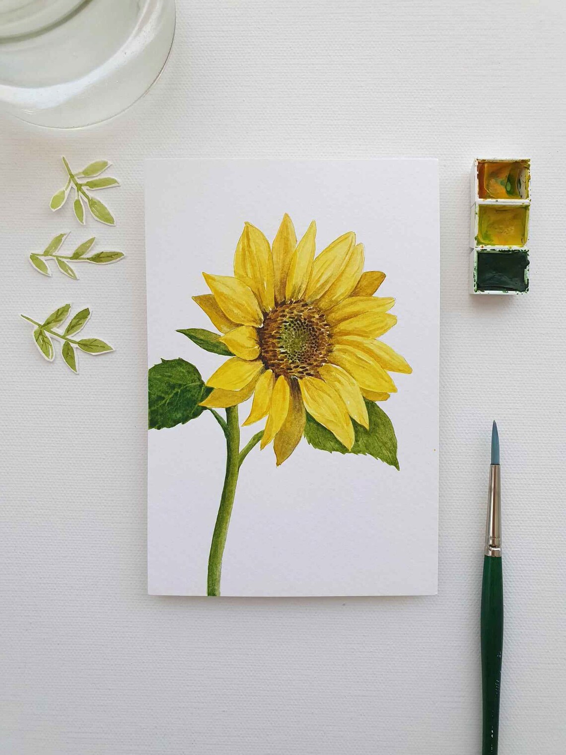 Bright Yellow Sunflower Watercolor Minimalist Floral Art Poster